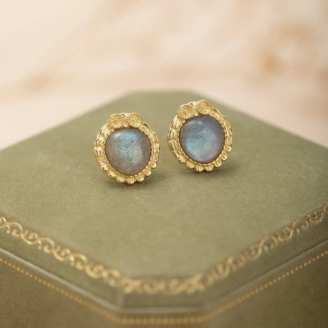 Boucles d'Oreilles Labradorite – Sagesse Antique, Argent Plaqué Or