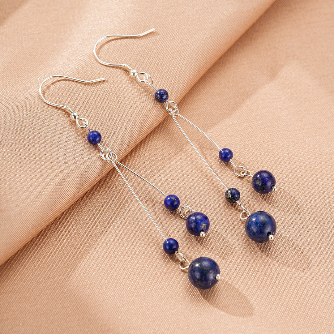 Lapis Lazuli Earrings – Cosmic Dance, Silver