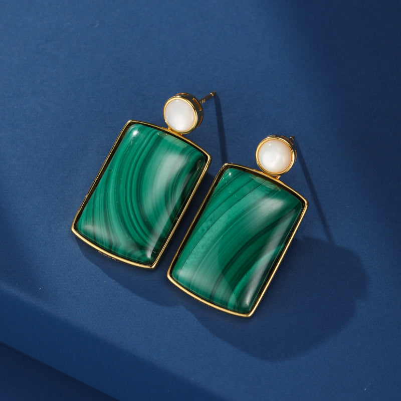Malachite and Mother-of-Pearl Earrings – Rectangle Luminosity