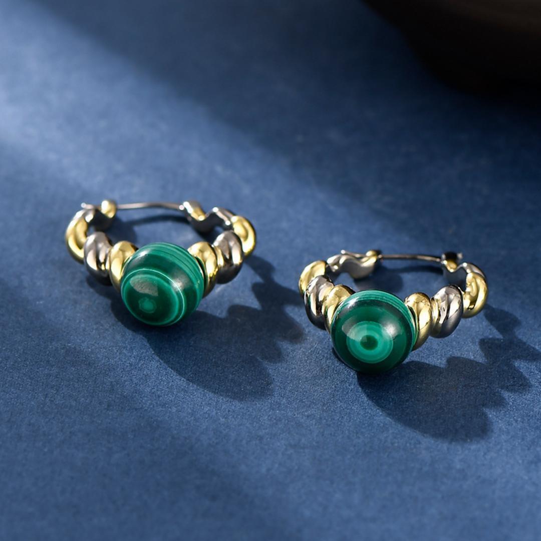 Boucles d'Oreilles Malachite – Évolution, Argent 925