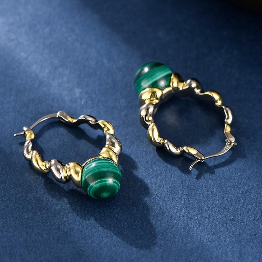 Boucles d'Oreilles Malachite – Évolution, Argent 925
