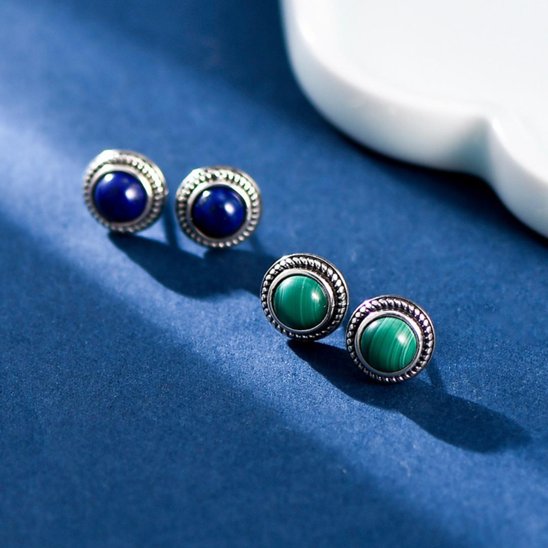 Boucles d'Oreilles Malachite ou Lapis Lazuli – Croissance, Argent 925