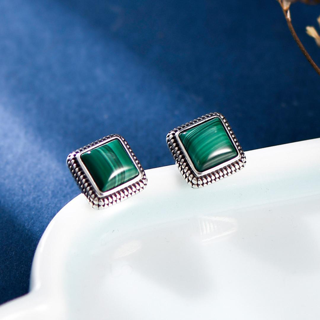 Boucles d'Oreilles Malachite – Renouveau, Argent 925