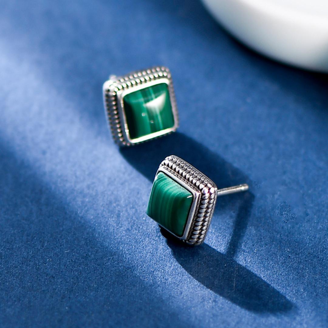 Boucles d'Oreilles Malachite – Renouveau, Argent 925