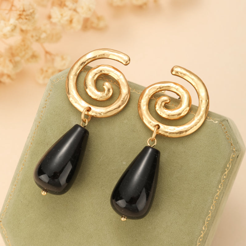 Boucles d'Oreilles Obsidienne – Vintage Spirale