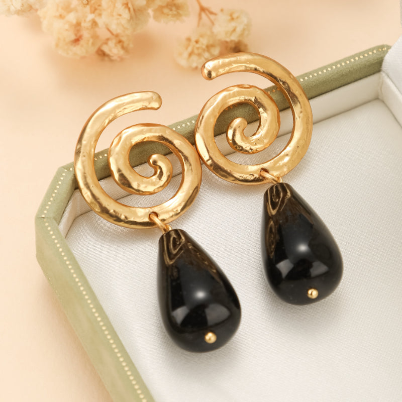 Boucles d'Oreilles Obsidienne – Vintage Spirale