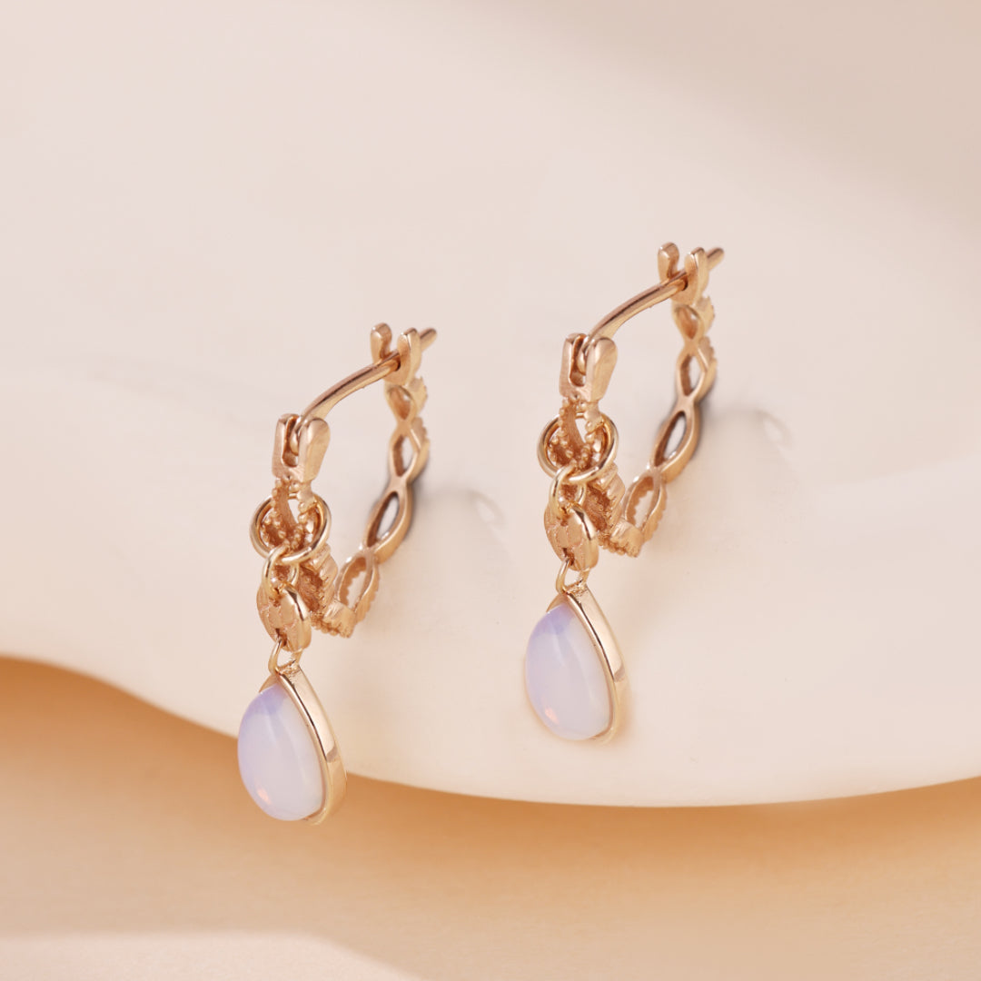 White Opal Earrings – Soothing Glow, Gold Plated Silver