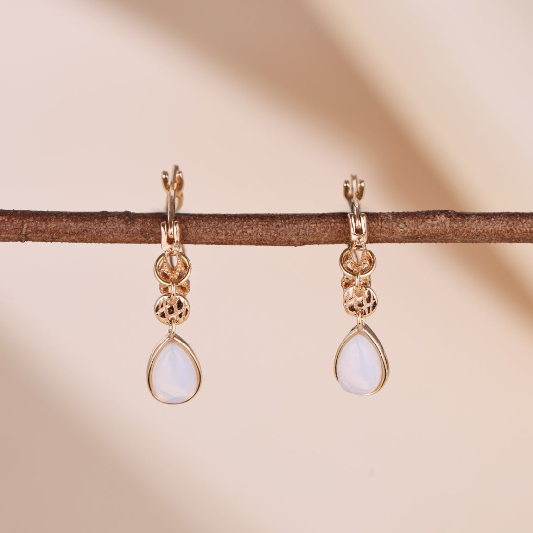 White Opal Earrings – Soothing Glow, Gold Plated Silver