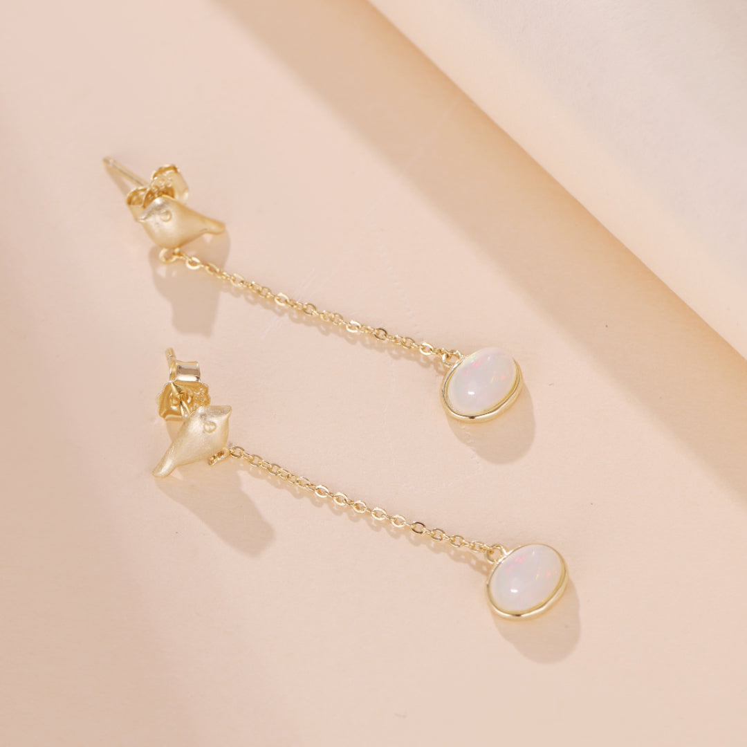 Boucles d'Oreilles Opale – Mélodie du Ciel, Argent Plaqué Or