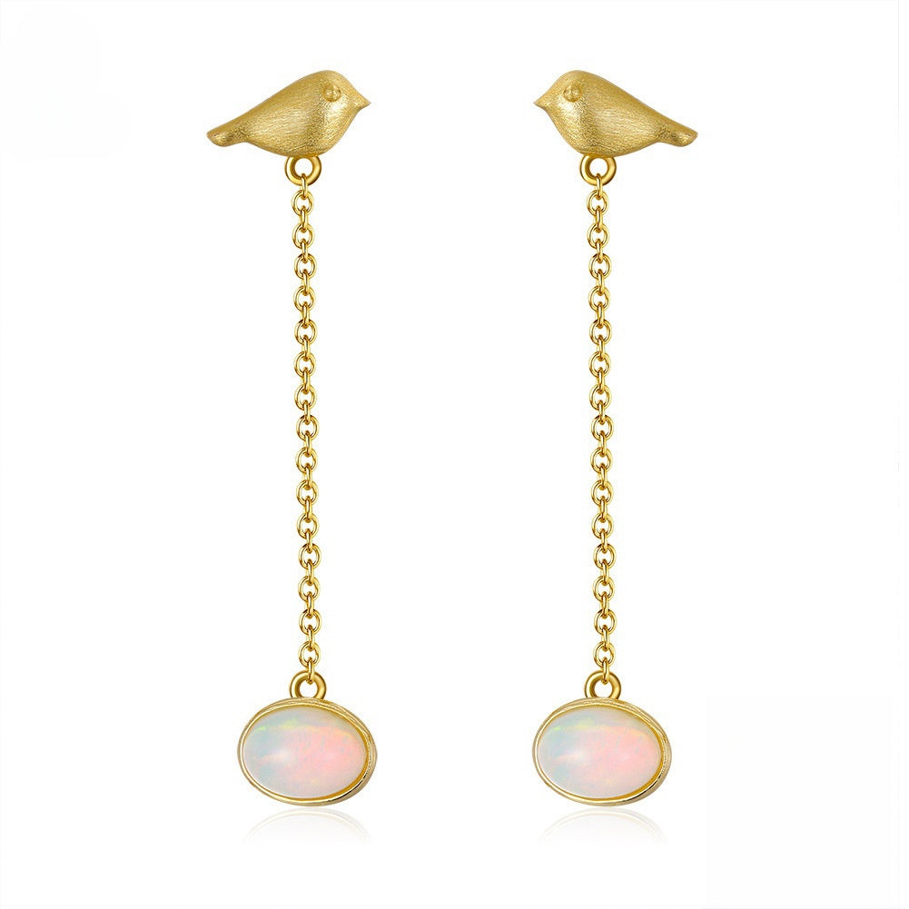 Boucles d'Oreilles Opale – Mélodie du Ciel, Argent Plaqué Or