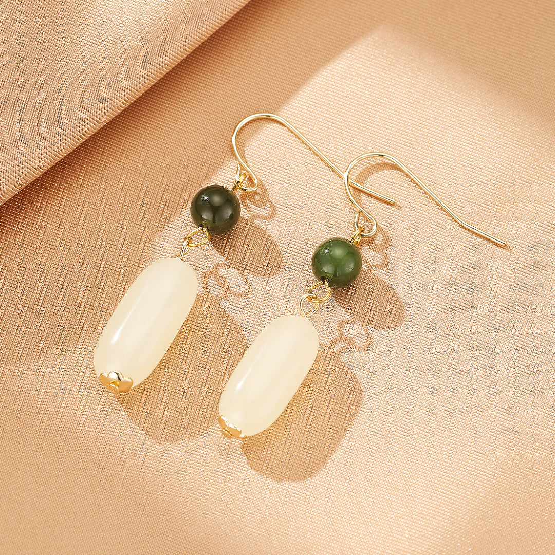 Jade Drop Earrings – Two-Tone Harmony