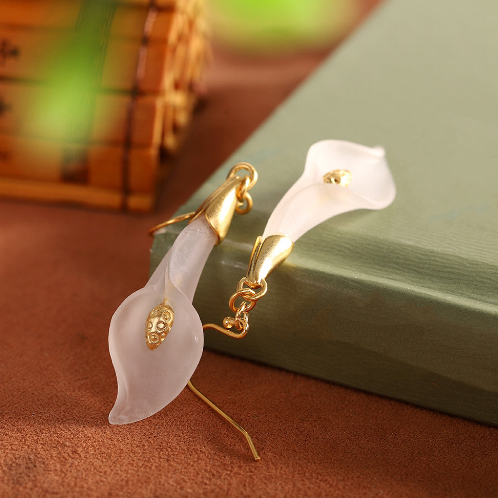 Boucles d'Oreilles Pendantes Quartz Clair – Épanouissement, Argent Plaqué Or