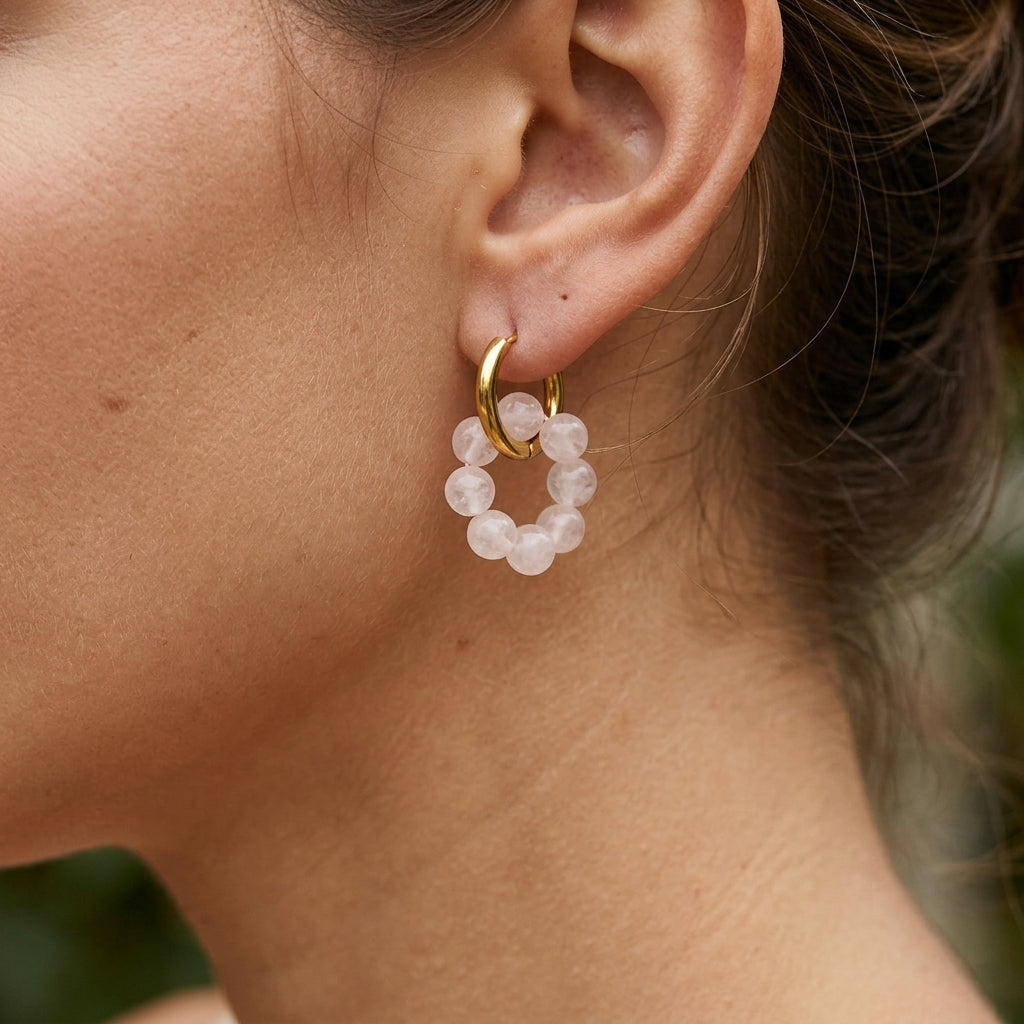 Boucles d'Oreilles Quartz Rose – Éclat Serein