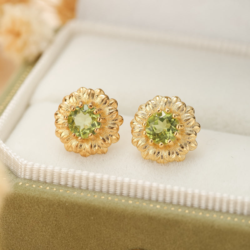 Boucles d'Oreilles Péridot  – Doux Rayons, Argent Plaqué Or