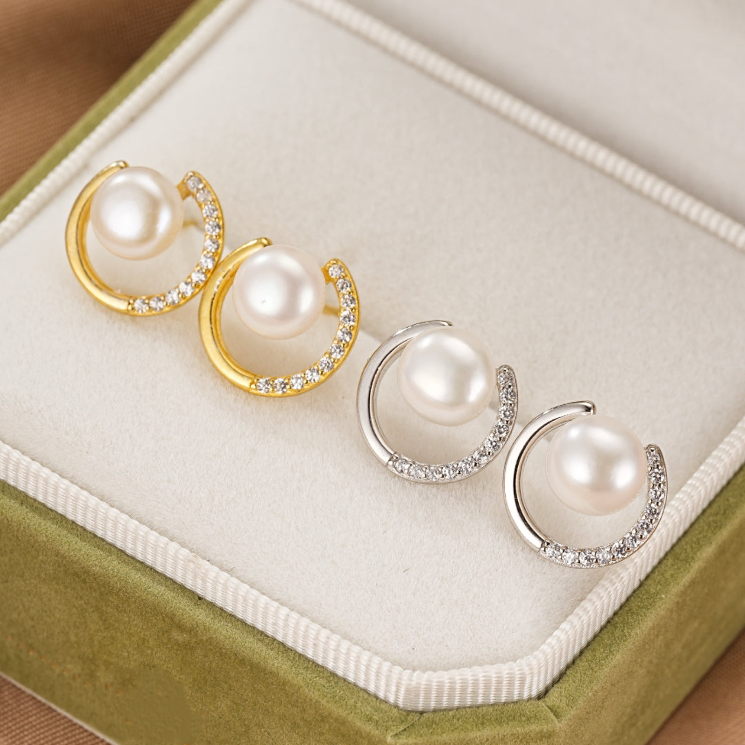 Pearl Earrings – Lunar Sparkle, 925 Sterling Silver