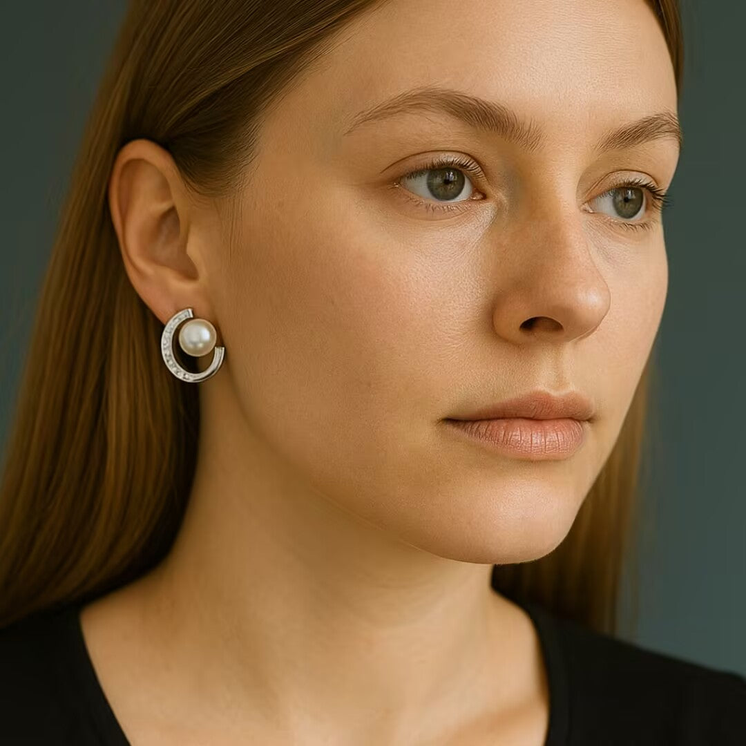 Pearl Earrings – Lunar Sparkle, 925 Sterling Silver