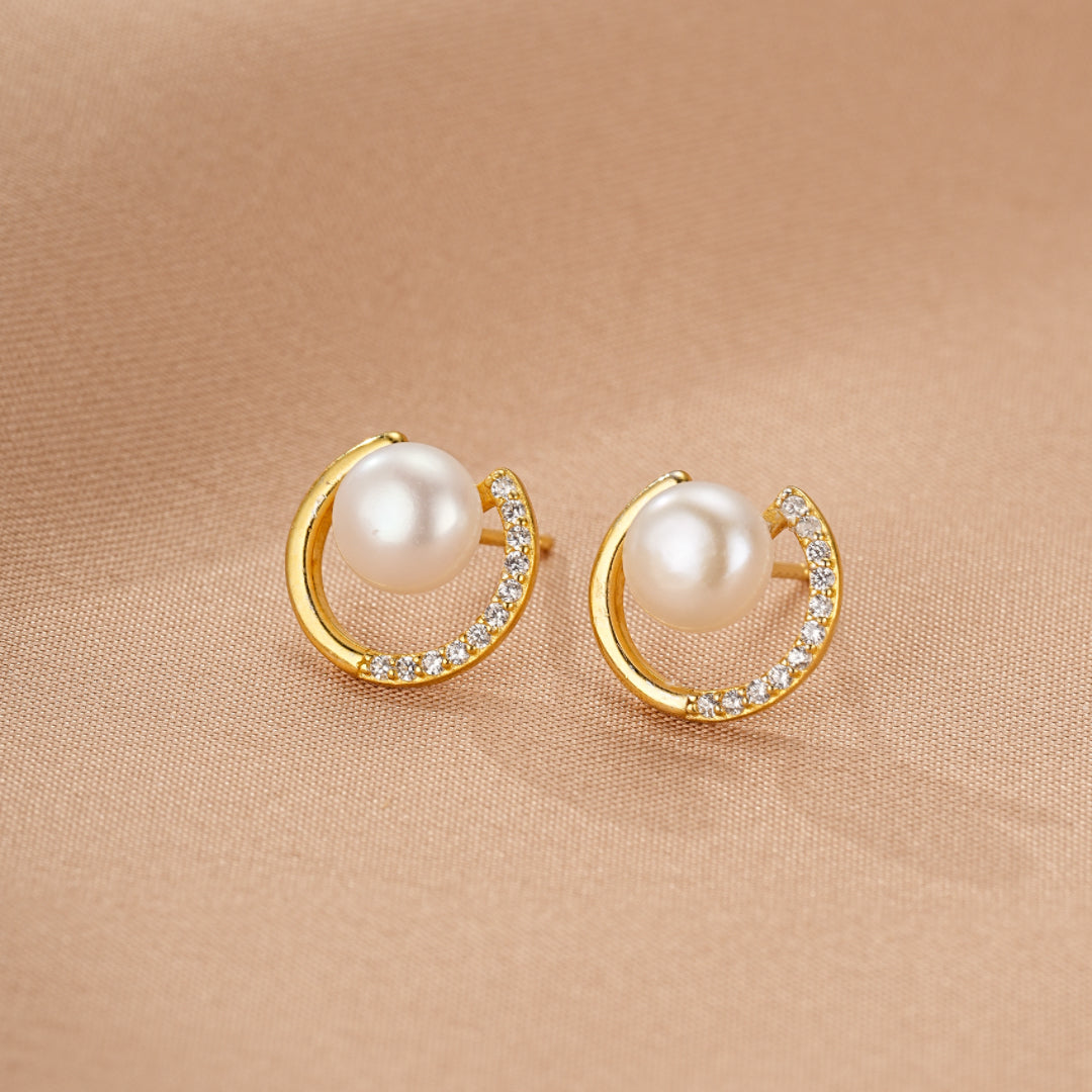 Pearl Earrings – Lunar Sparkle, 925 Sterling Silver