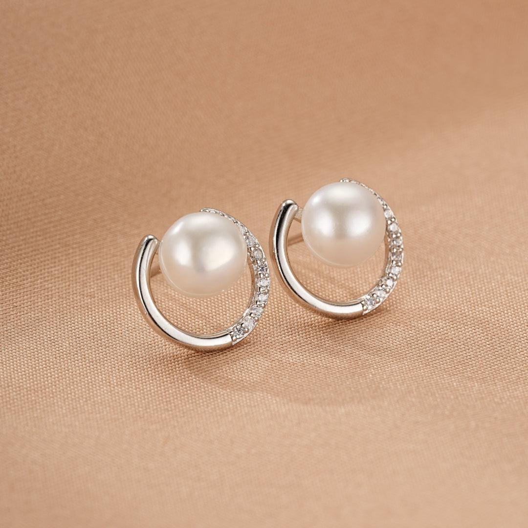 Pearl Earrings – Lunar Sparkle, 925 Sterling Silver