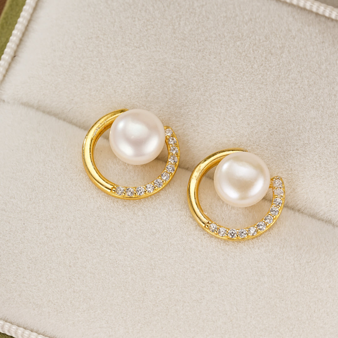 Pearl Earrings – Lunar Sparkle, 925 Sterling Silver