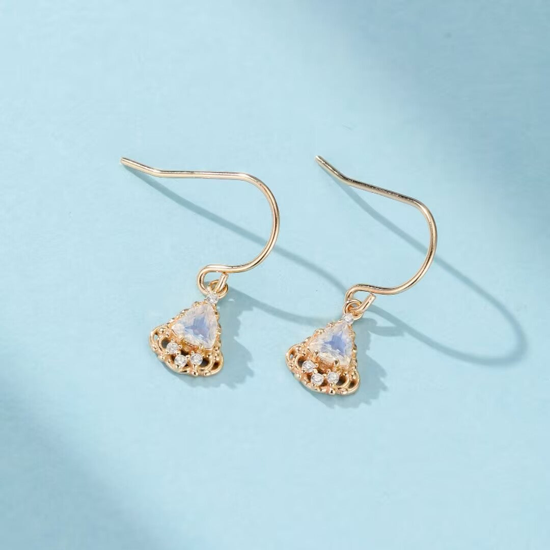 Boucles d'Oreilles Pierre de Lune – Féérie Royale, Argent Plaqué Or