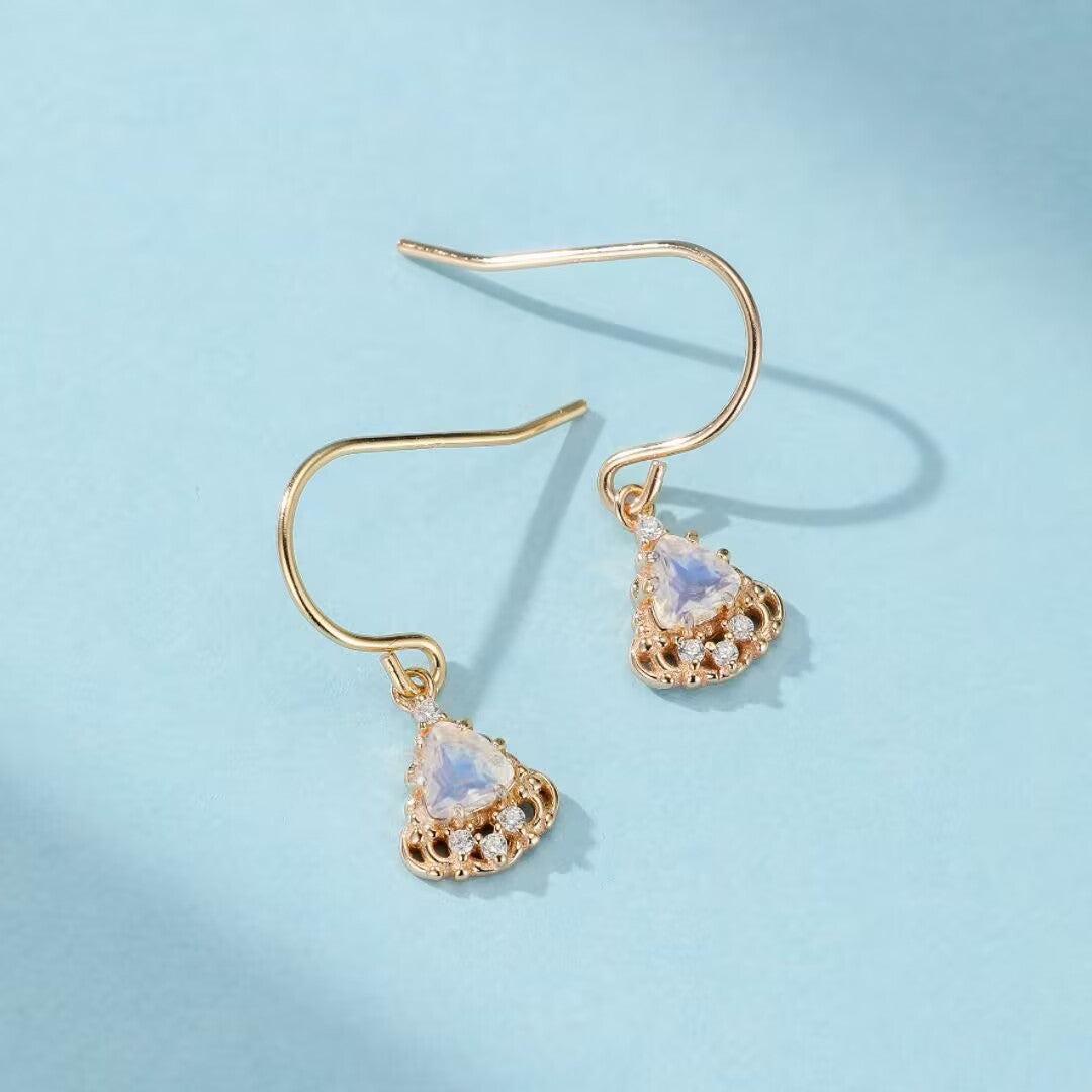 Boucles d'Oreilles Pierre de Lune – Féérie Royale, Argent Plaqué Or