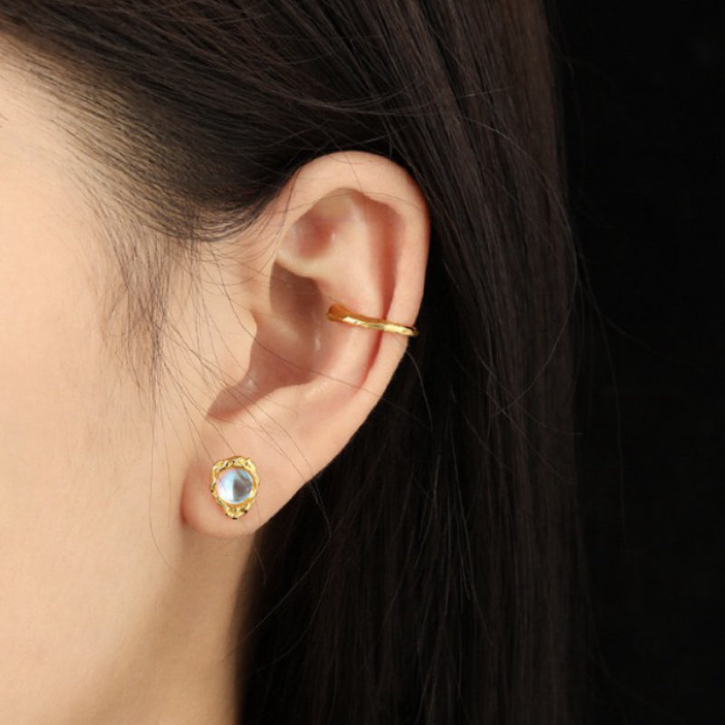Boucles d'Oreilles Pierre de Lune – Mystère Astral, Argent Plaqué Or