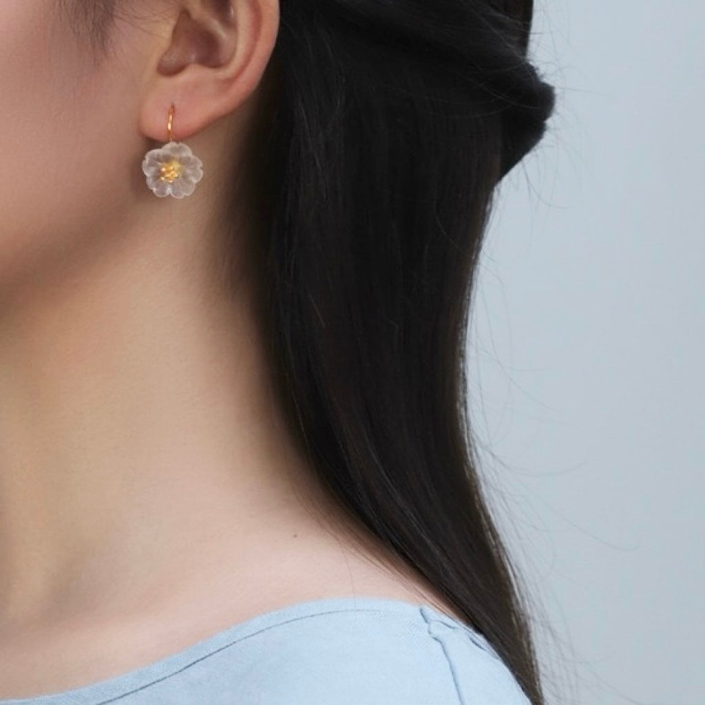 Boucles d'Oreilles Quartz Clair - Élégance Florale, Argent