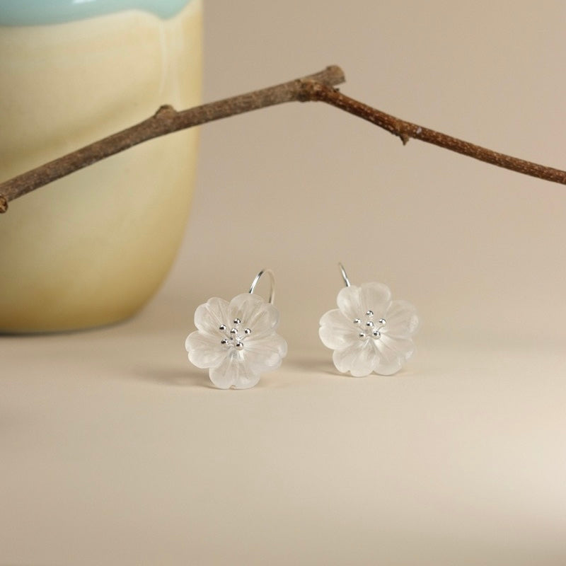 Boucles d'Oreilles Quartz Clair - Élégance Florale, Argent