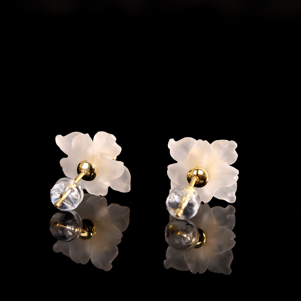 Boucles d'Oreilles Quartz Clair et Perle – Floraison Tranquille, Argent Plaqué Or
