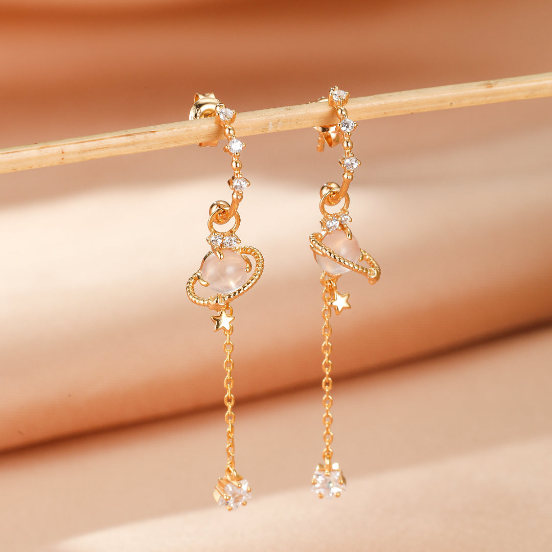 Rose Quartz Earrings – Inner Galaxy, 14K Gold Plated Silver