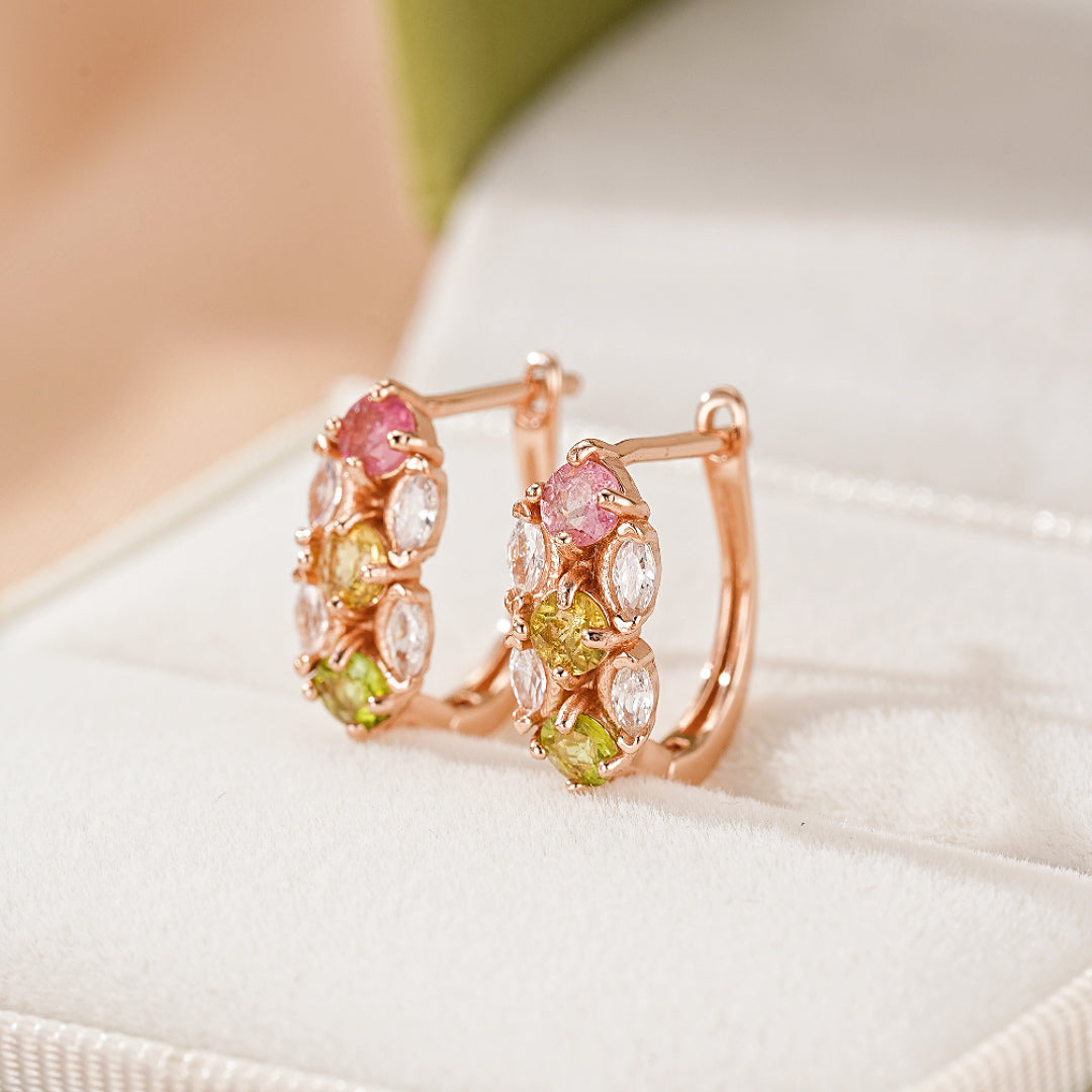 Boucles d'Oreilles Tourmaline – Rayonnement Floral, Argent Plaqué Or