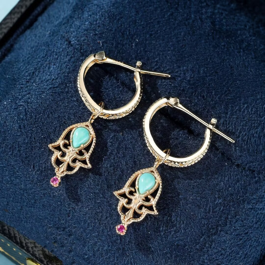 Boucles d'Oreilles Turquoise – Aura Protectrice, Argent Plaqué Or
