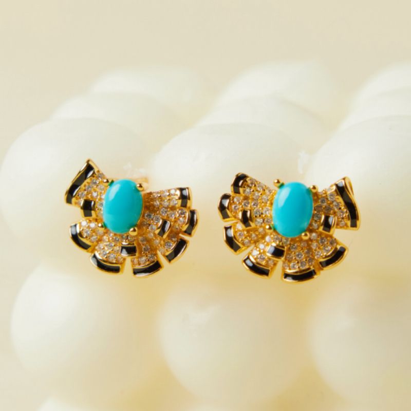 Boucles d'Oreilles Turquoise – Coquillage Maritime, Argent Plaqué Or