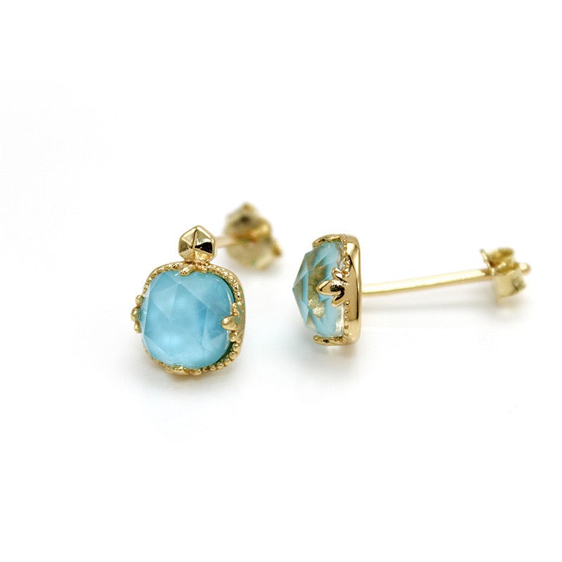 Boucles d'Oreilles Turquoise – Étreinte du Ciel, Argent Plaqué Or
