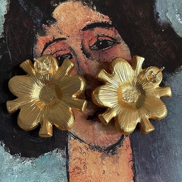 Boucles d'Oreilles Turquoise – Fleur Éternelle, Argent Plaqué Or