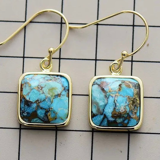 Boucles d'Oreilles Turquoise – Fragments de Ciel, Argent Plaqué Or