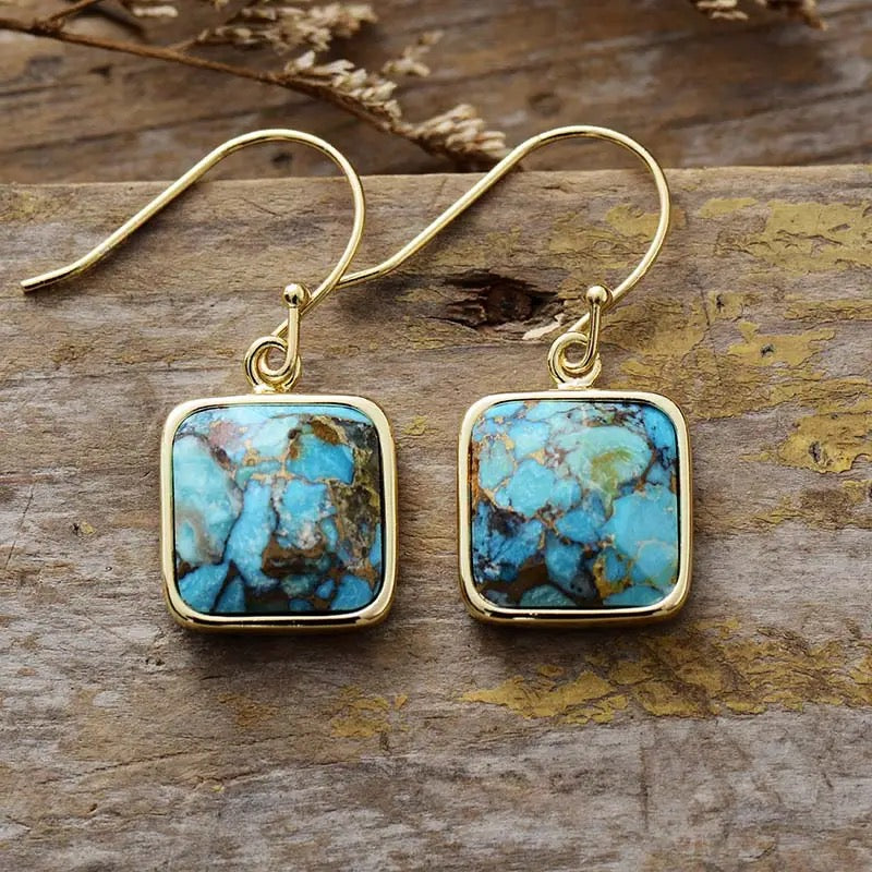 Boucles d'Oreilles Turquoise – Fragments de Ciel, Argent Plaqué Or