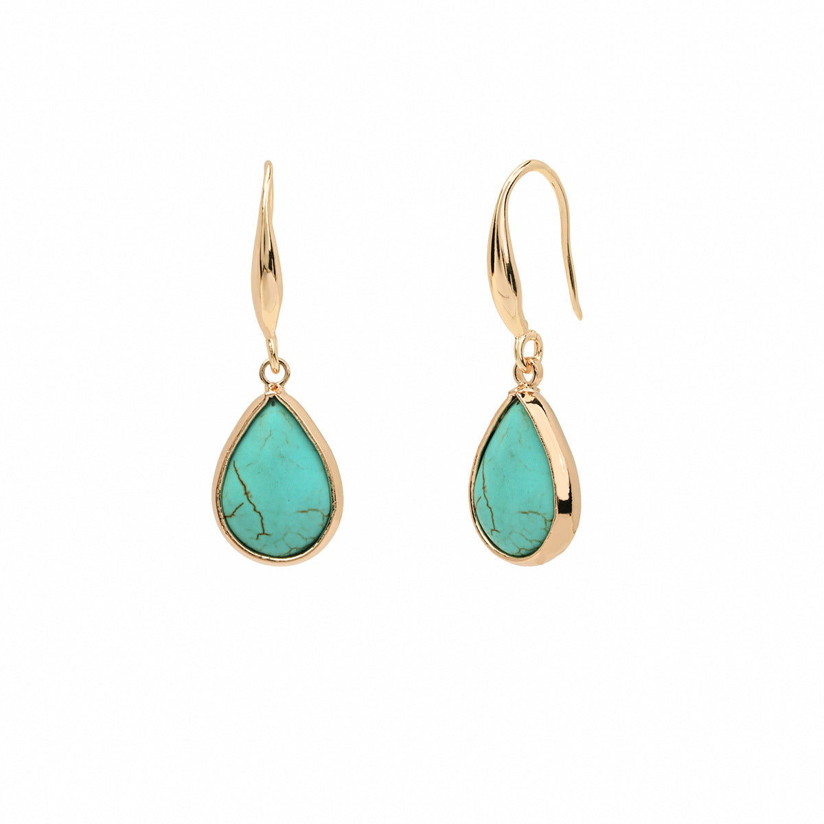 Boucles d'oreilles pendantes en or avec pierres de turquoise en forme de goutte d'eau, style bohème chic