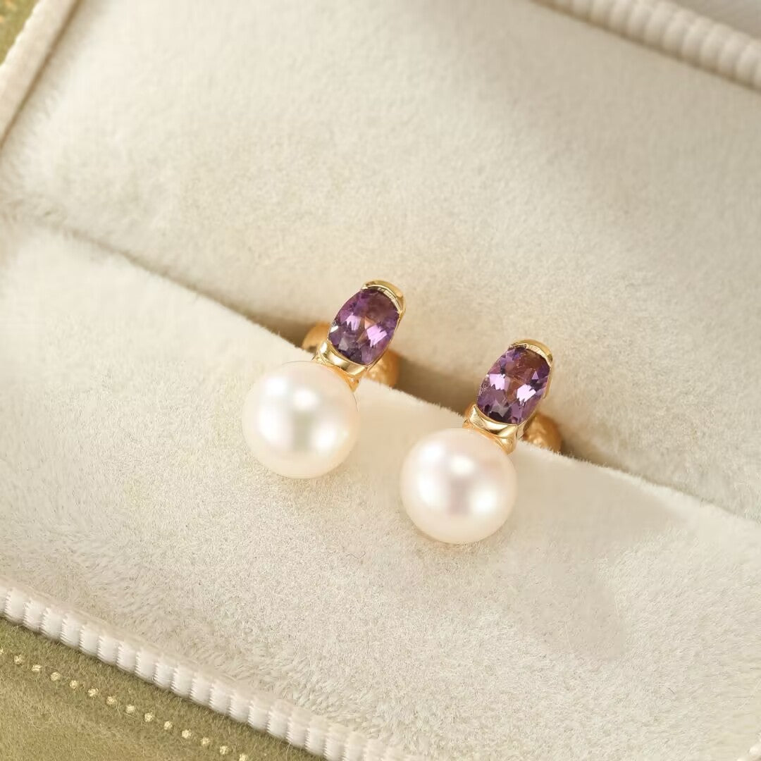 Amethyst and Pearl Earrings – Pure Grace, Gold Plated Silver