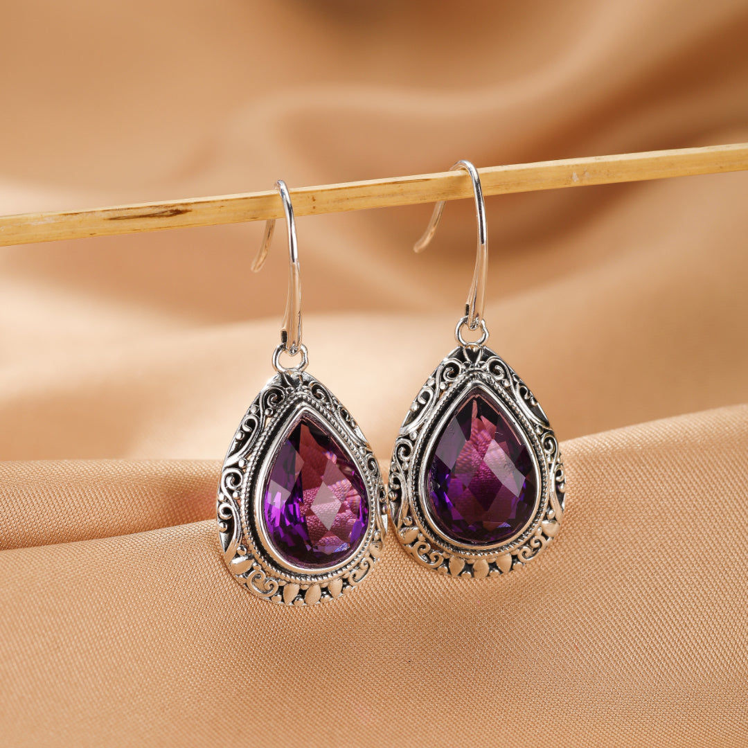Boucles d’oreilles Améthyste – Gouttes d’Héritage, Argent