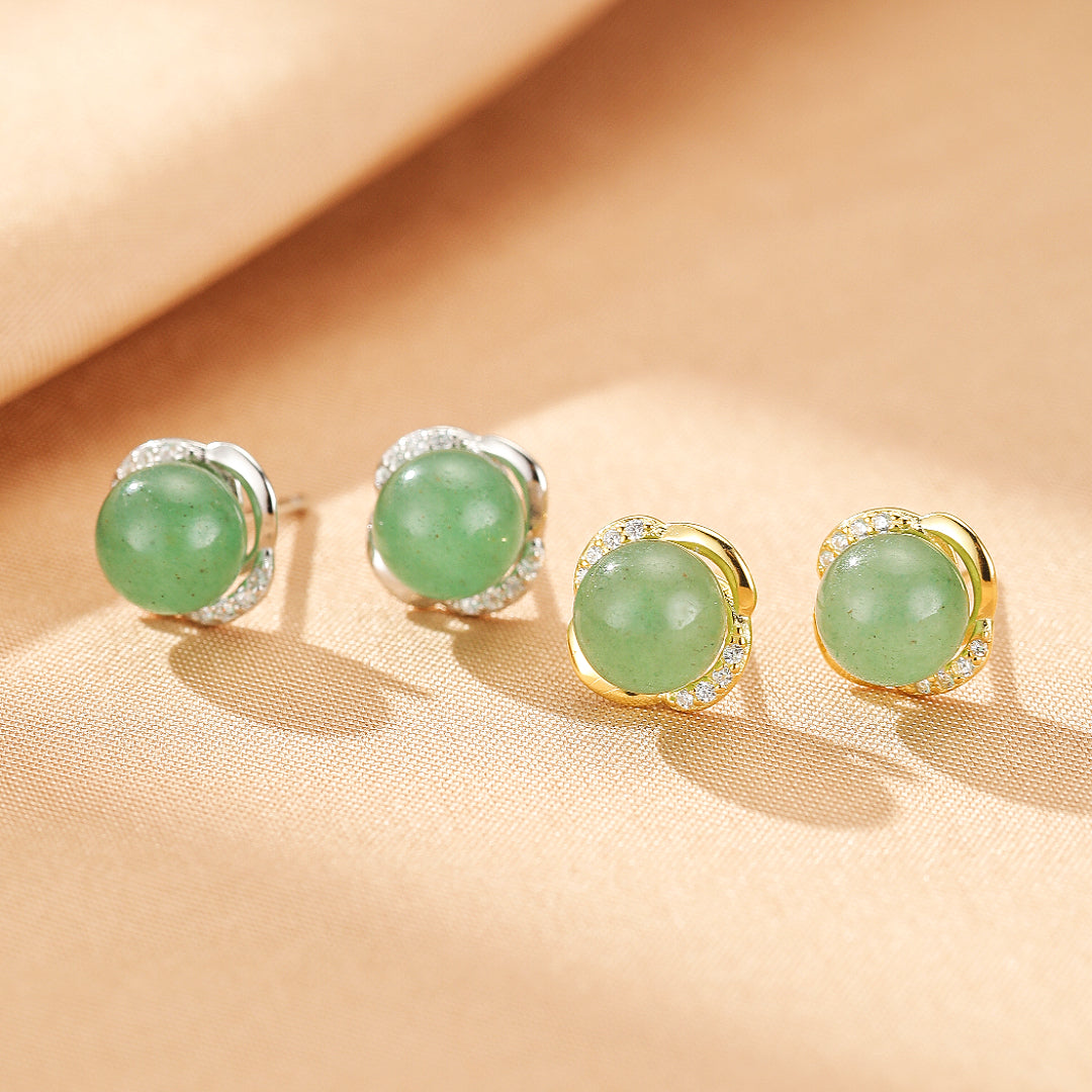 Boucles d’oreilles Aventurine – Éclat Intemporel, Argent