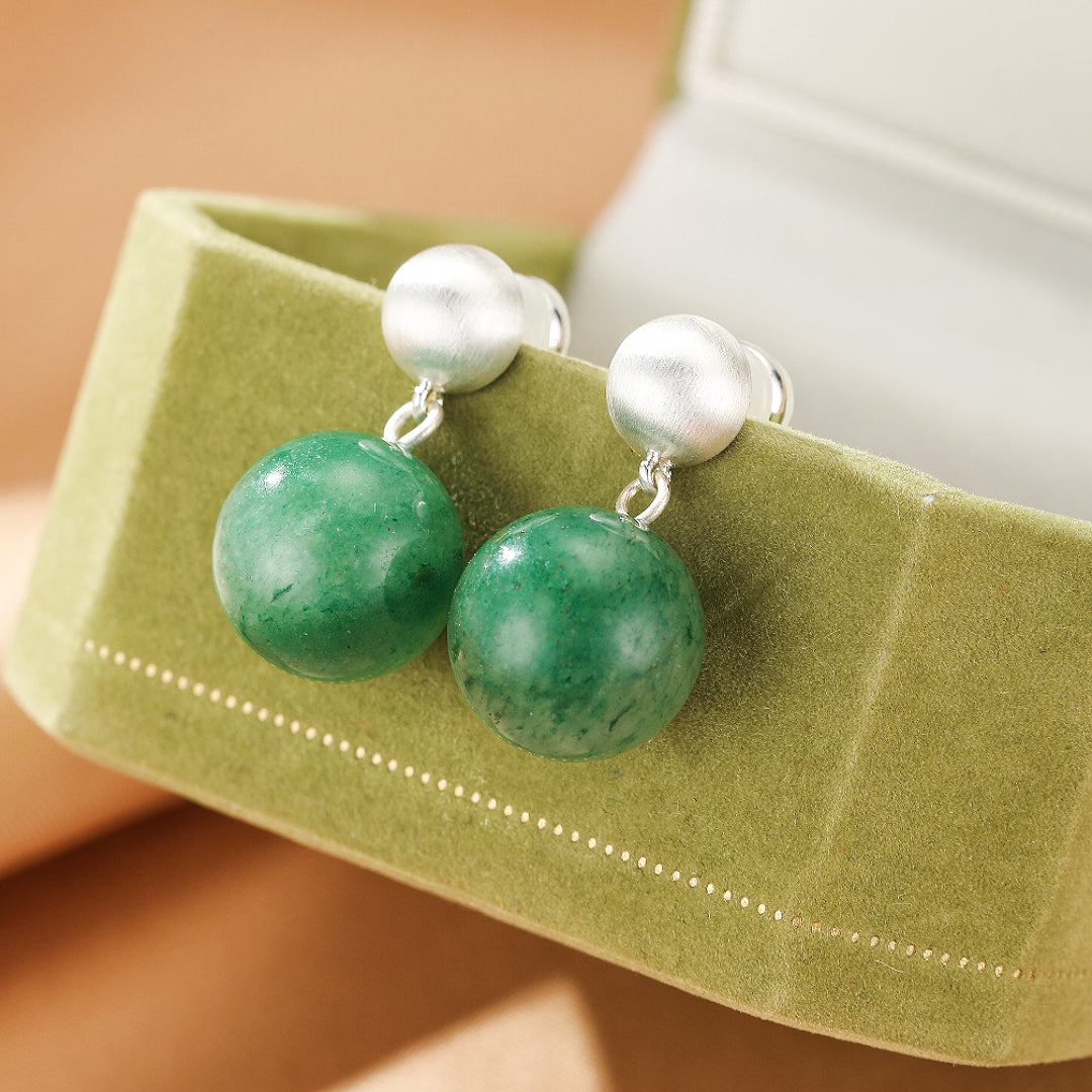 Bijoux-Boucles d’oreilles Aventurine – Éclat Intemporel, Argent