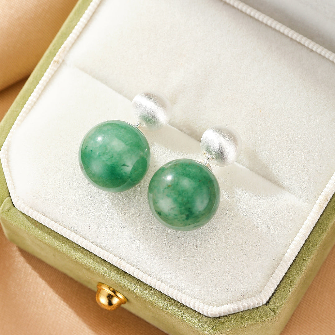 Bijoux-Boucles d’oreilles Aventurine – Éclat Intemporel, Argent