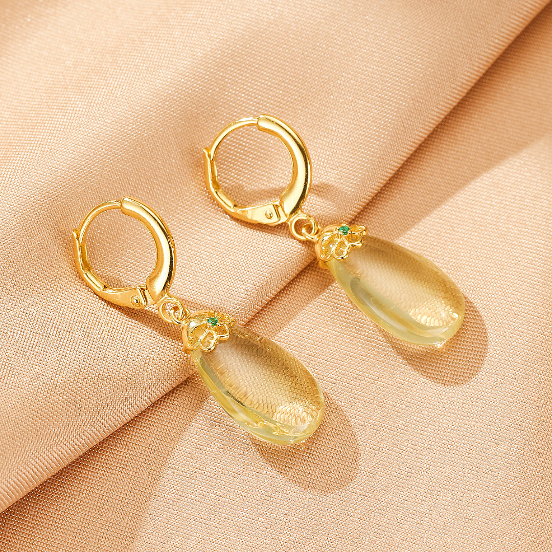 Boucles d’oreilles Citrine – Goutte de Soleil, Argent Plaqué Or