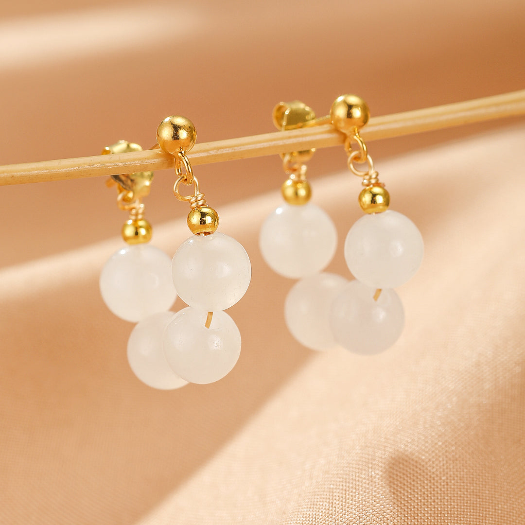 Boucles d’Oreilles Créoles Jade – Sérénité Courbée, Argent