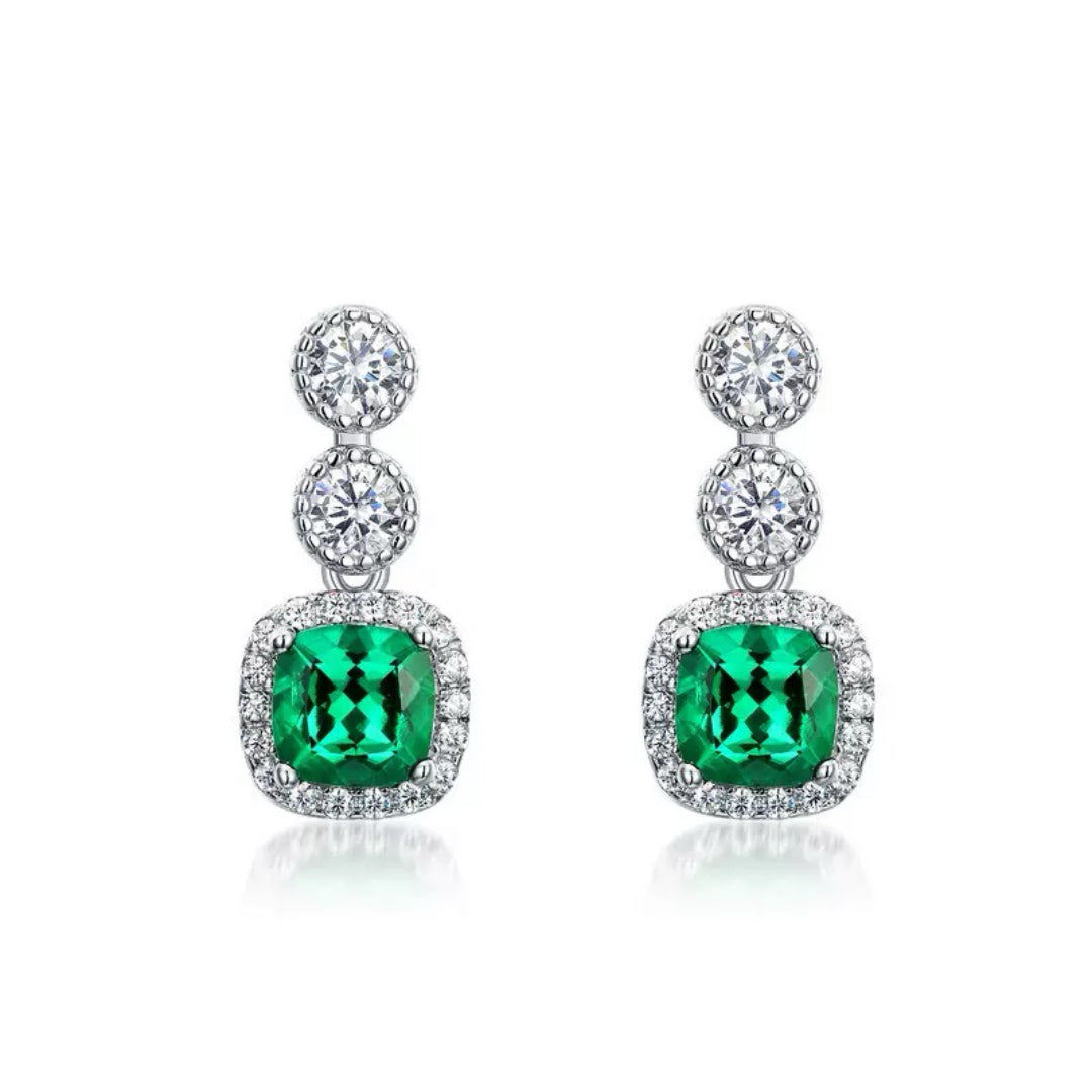 Emerald Earrings – Precious Reflections, Platinum Plated Silver