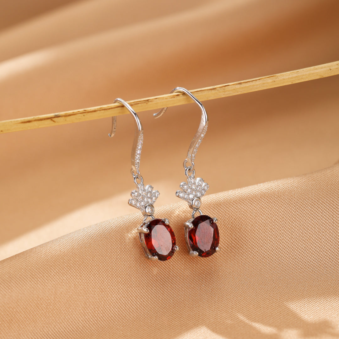 Boucles d’oreilles Grenat – Rayonnement Royal, Argent
