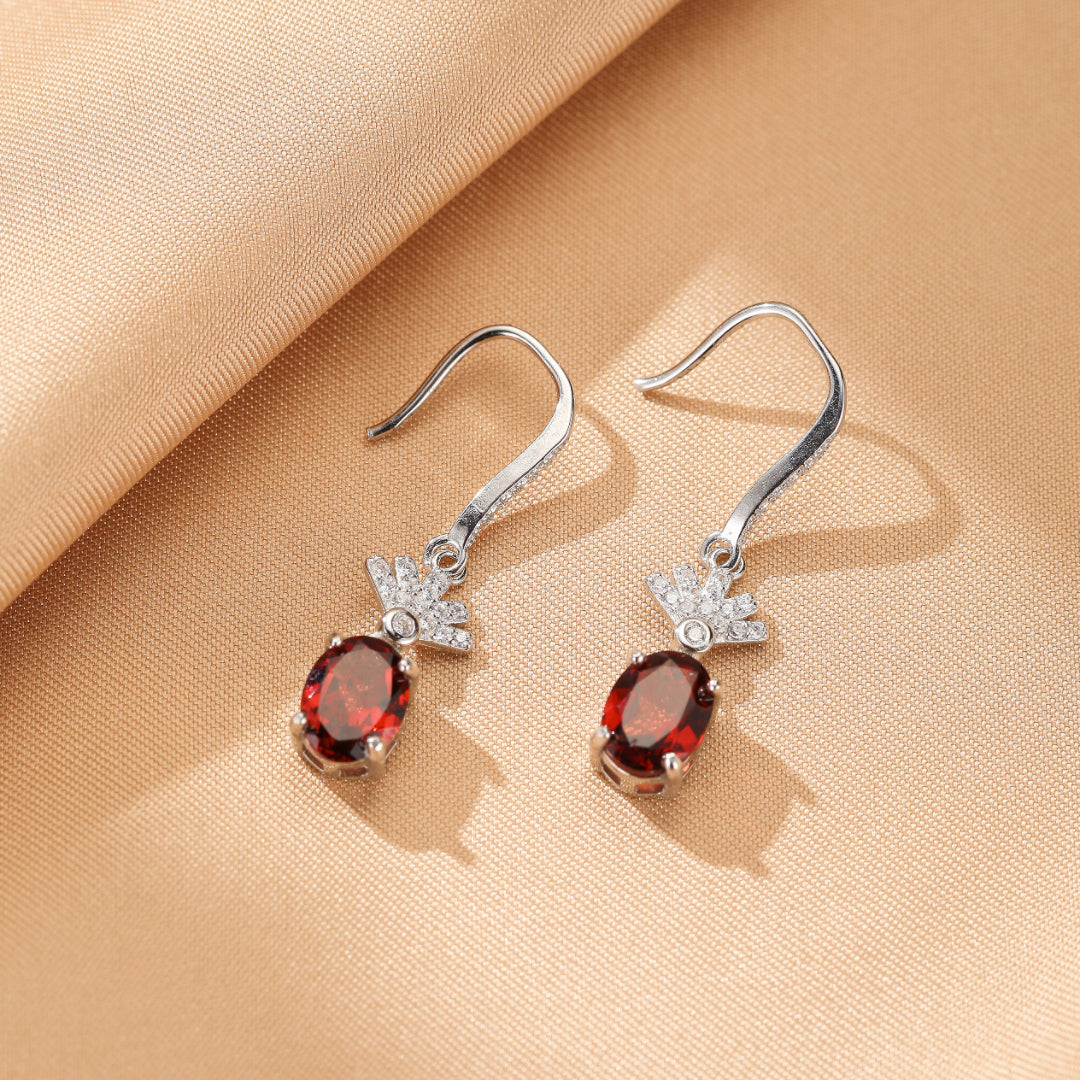 Boucles d’oreilles Grenat – Rayonnement Royal, Argent