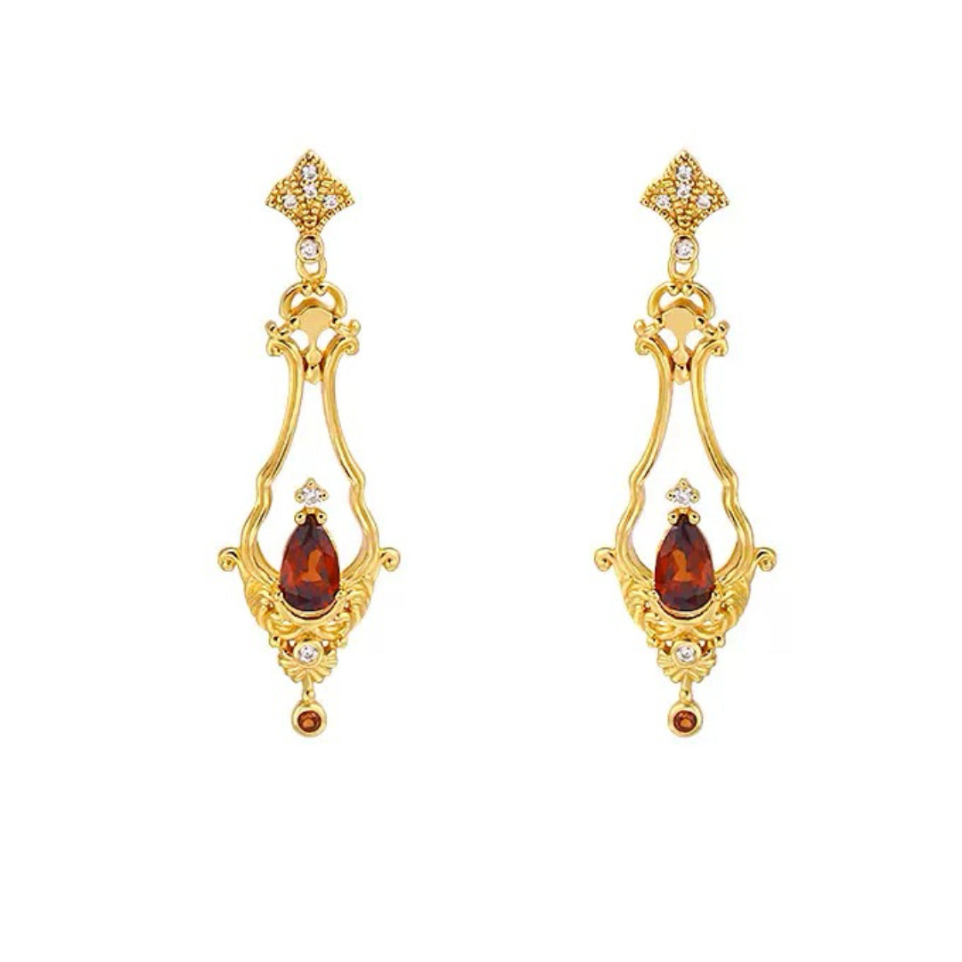 Boucles d’Oreilles Grenat – Reflet Majestueux, Argent Plaqué Or