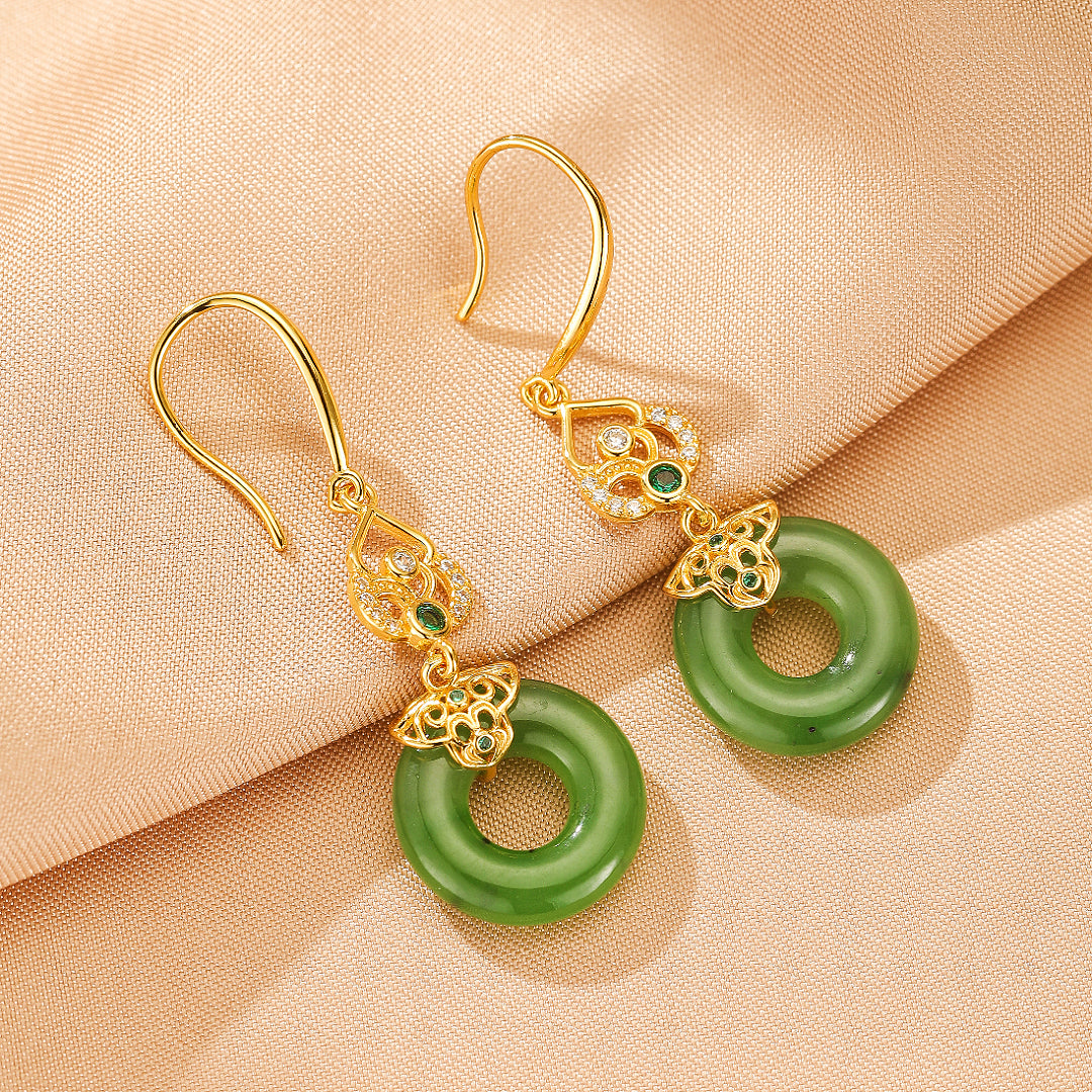 Boucles d’oreilles Jade – Élégance Impériale, Argent Plaqué Or